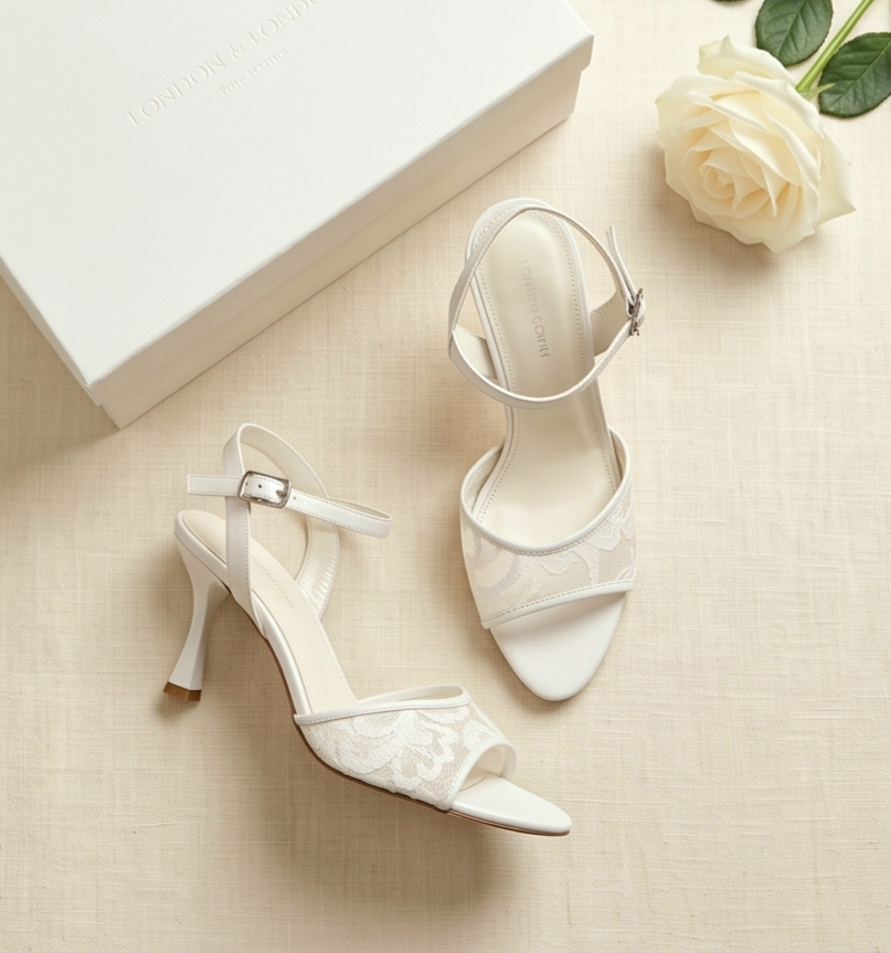 8cm heel white dentelles sandals