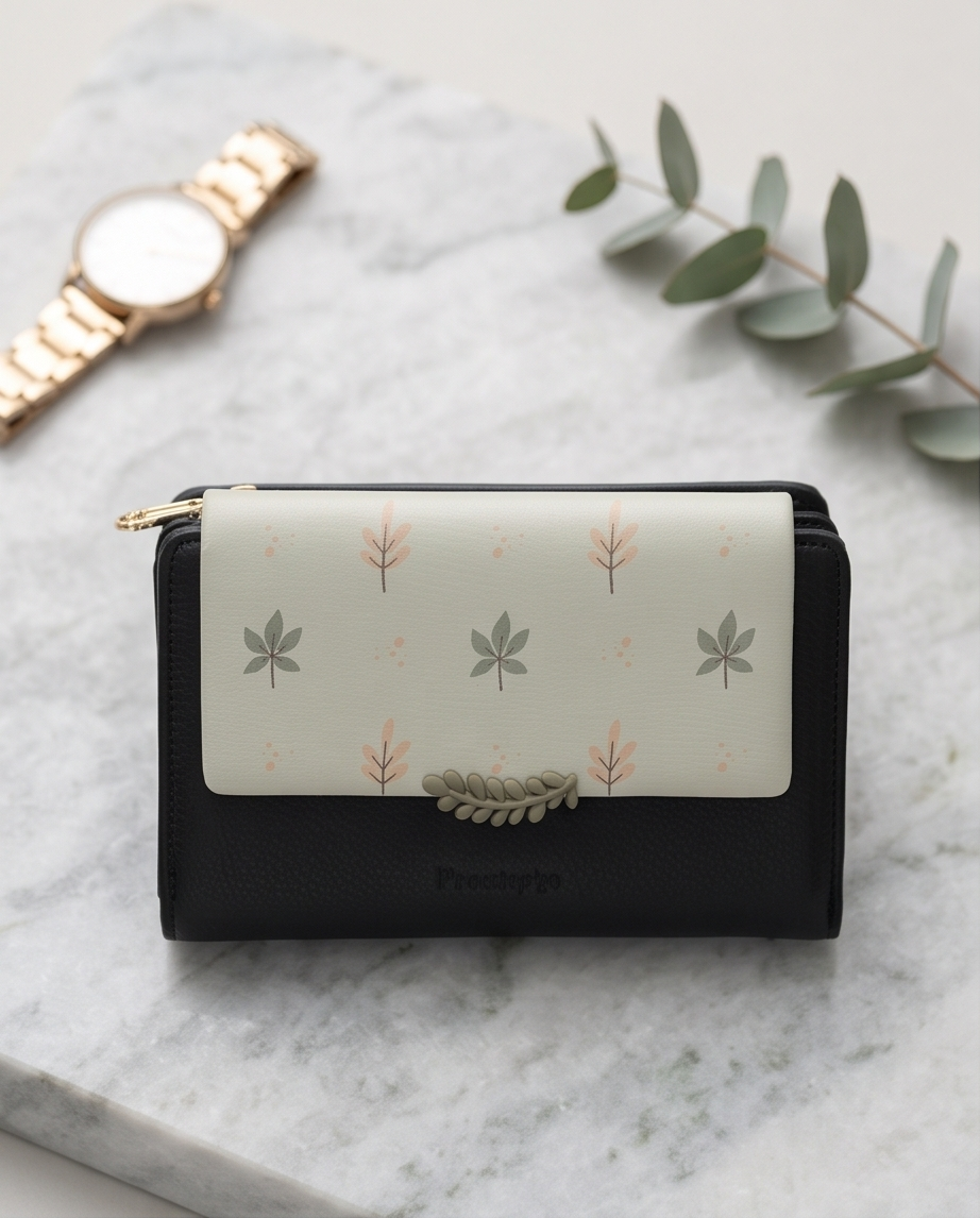 Medium size Monroe Lace wallet with multiple card slots and a sleek leather finish, displayed open showing interior compartments.