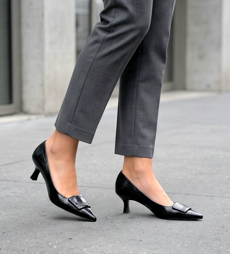 Monroe Lace classic pumps with 6cm heels, featuring sleek black leather design and pointed toe.