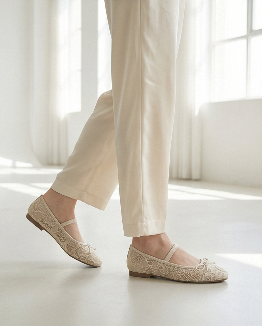 Beige dentelles ballerinas