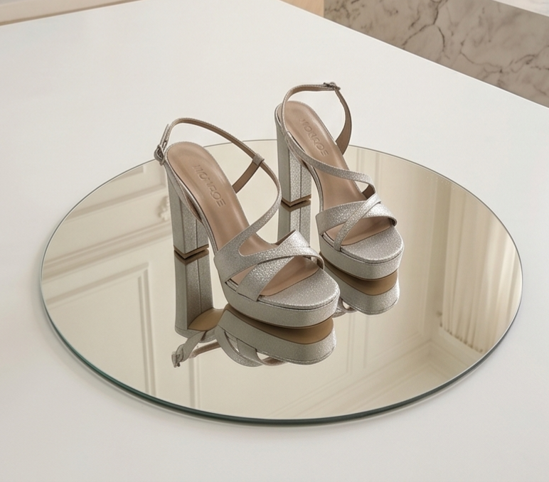 12.5cm heel shimmery silver platform sandals