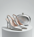11cm heel shimmery silver slingback