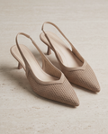 Monroe Lace 6cm heel perforated suede slingback shoe with open back and elegant design.