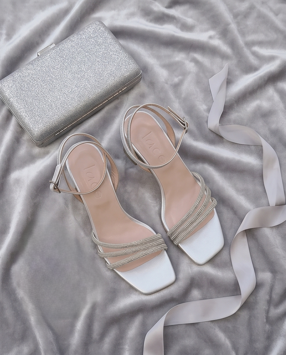 6.5cm heel silver strass sandals