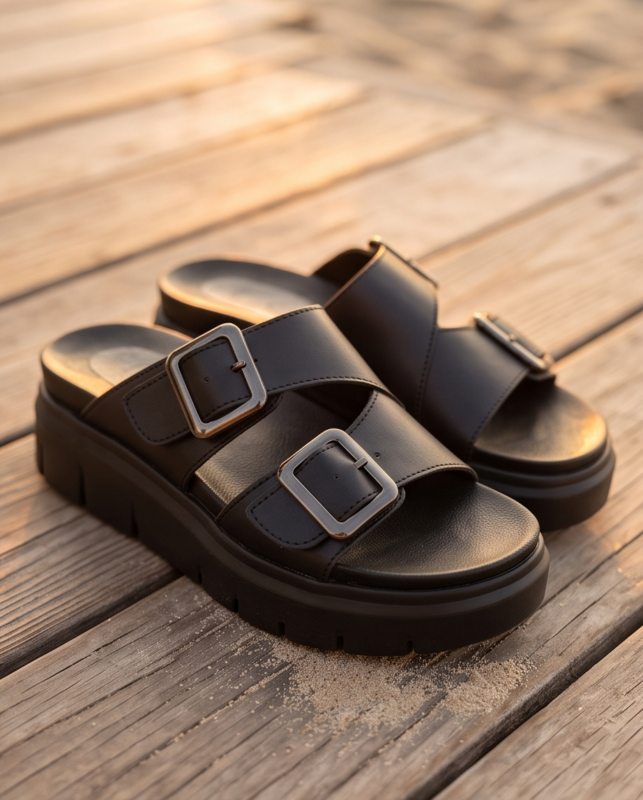 Chuncky black slides - Monroe Lace