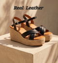 9cm height real leather Wedges