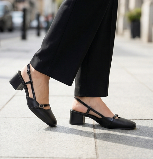 4cm heel black slingback shoes