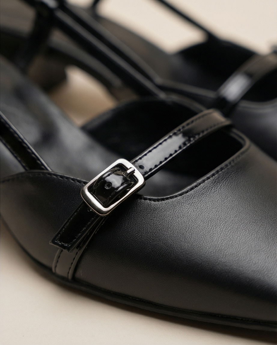 4cm heel black slingback shoes