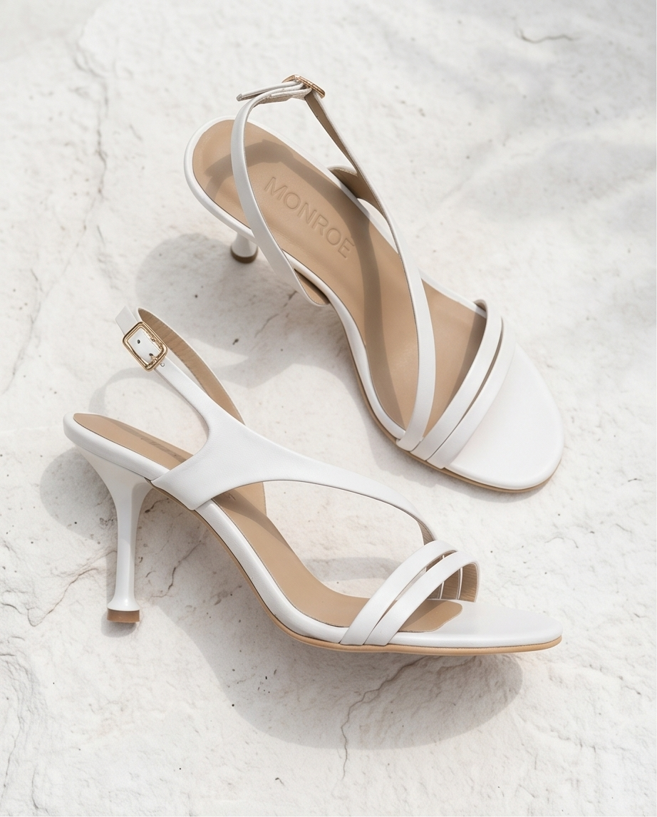 9cm heel white sandals