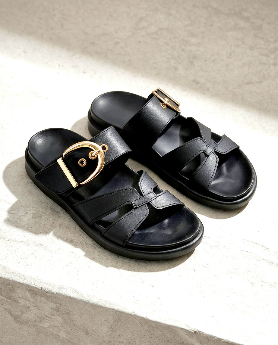 Flexible outsole black slides