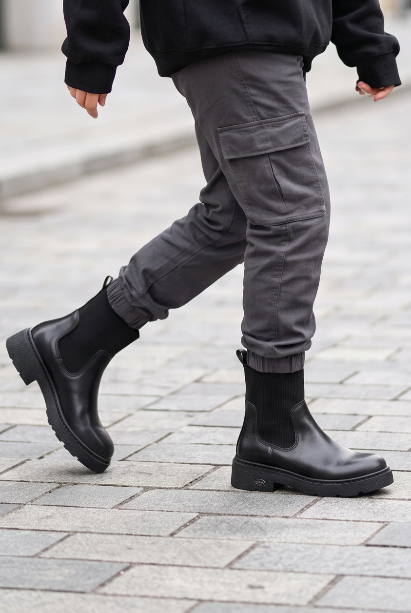 Monroe Lace chunky slip-on casual boots with rugged sole and stylish design, perfect for everyday wear.