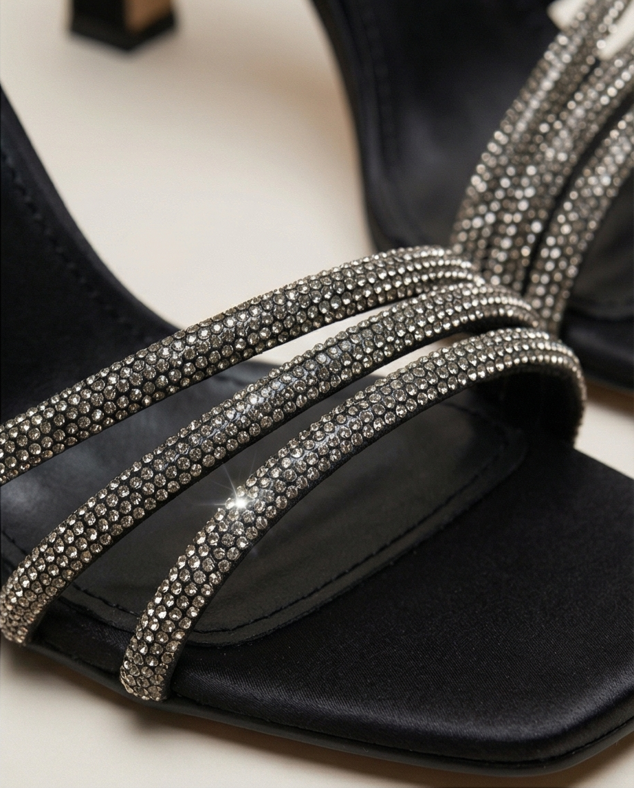 9cm heel strass black sandals