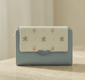 Medium size Monroe Lace wallet with multiple card slots and a sleek leather design, shown open with interior compartments visible.