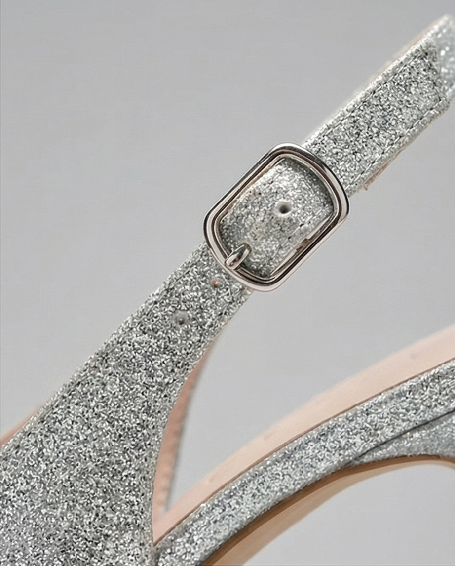 7cm heel shimmery silver slingback