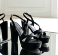 12.5cm heel black shimmery platform sandals