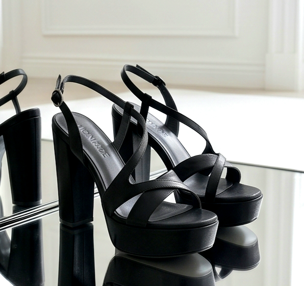 12.5cm heel black shimmery platform sandals
