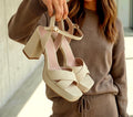 8.5cm heel beige platform sandals