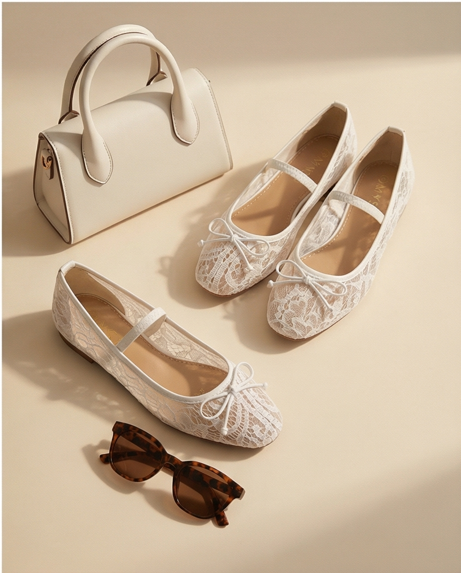 Beige dentelles ballerinas