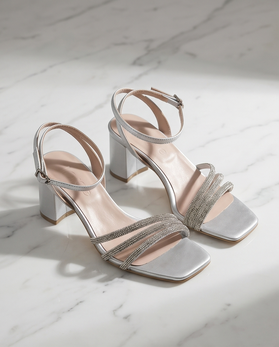 6.5cm heel silver strass sandals
