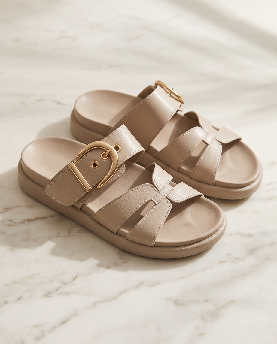 Flexible outsole beige slides