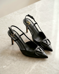 7.5cm heel black designer slingback