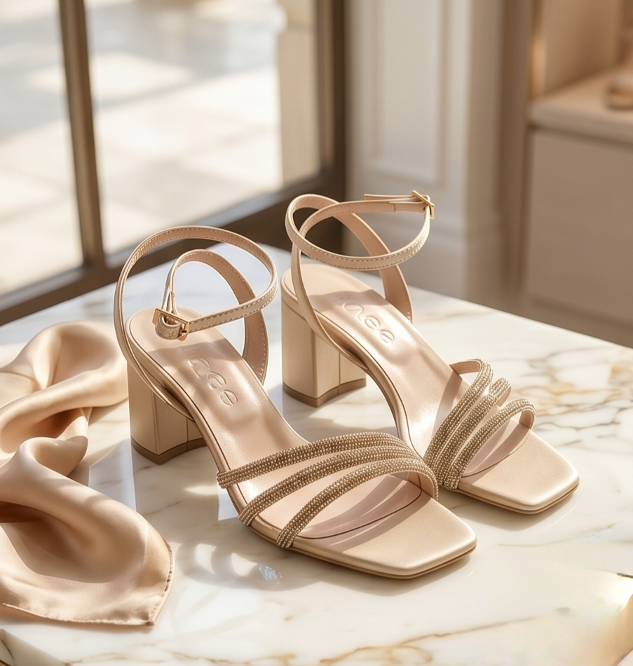 6.5cm heel champagne strass sandals
