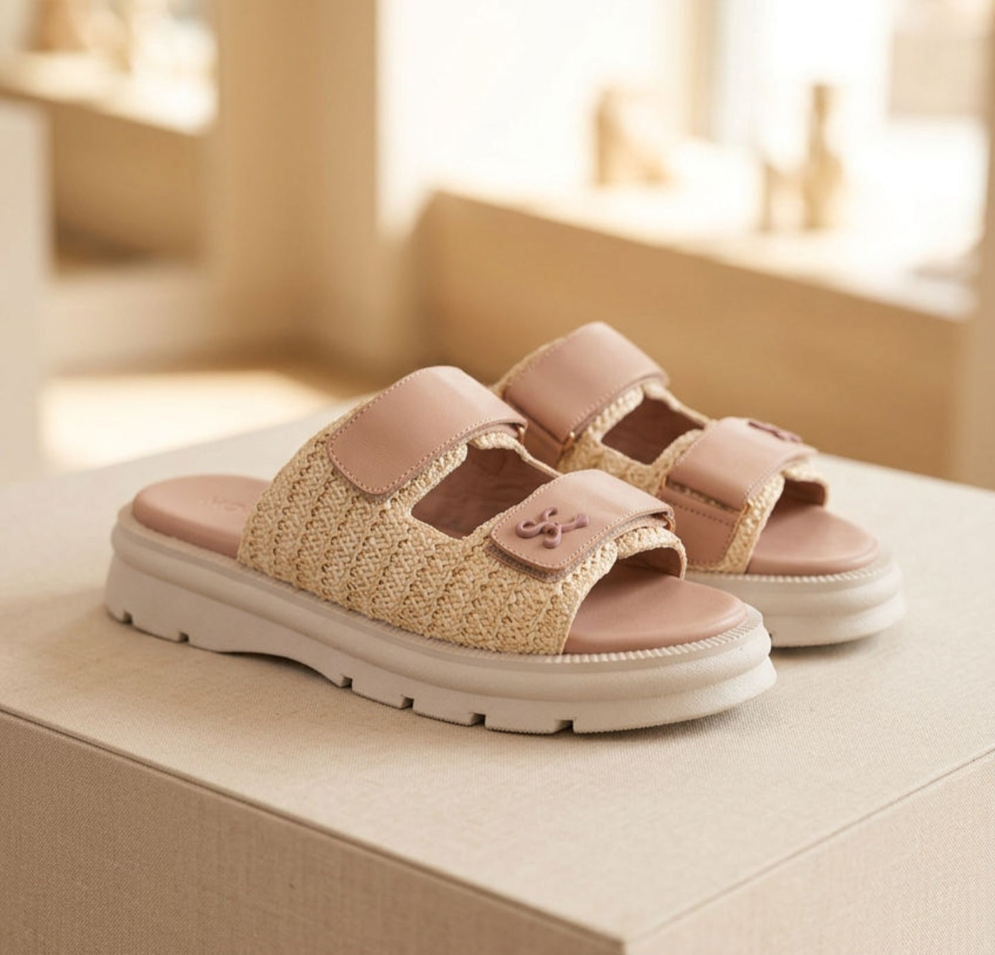 Real leather chunky slides by Monroe Lace featuring wide straps and a textured sole, perfect for casual summer wear.