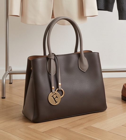 Large brown Monroe Lace handbag with three compartments, showcasing spacious design and stylish leather finish.