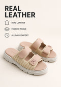Real leather chunky slides by Monroe Lace featuring thick soles and wide straps, perfect for casual summer wear.