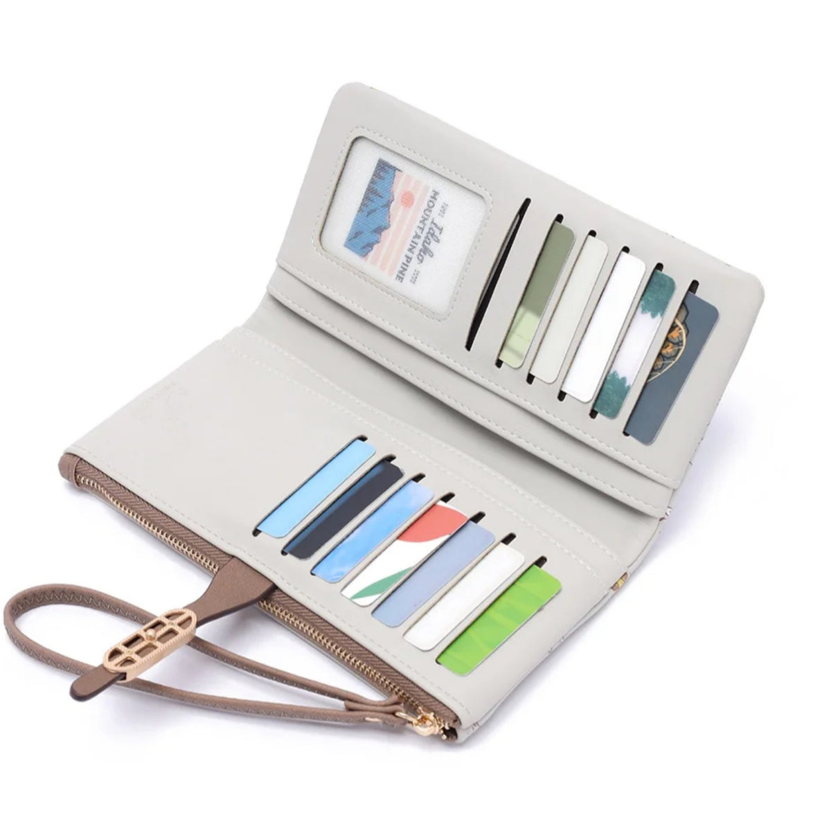 Multifunctional printed wallet by Monroe Lace featuring colorful patterns, multiple card slots, and a sleek compact design.